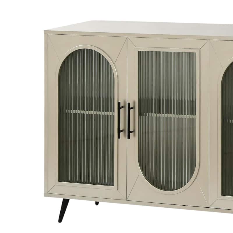 HomeRoots 60" Gold Wood And Glass Sideboard with Four Doors - 60' X '32.3' X '15.7
