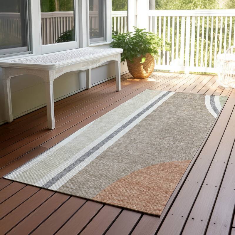 Machine Washable Indoor/ Outdoor Contemporary Keely Chantille Rug - Beige - 2'3" x 7'6"