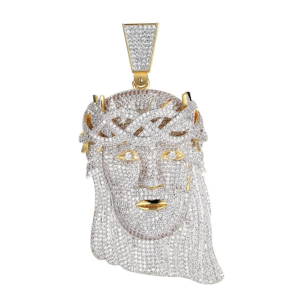 HIP HOP BLING Gold Tone ICED OUT JESUS FACE PENDANT 