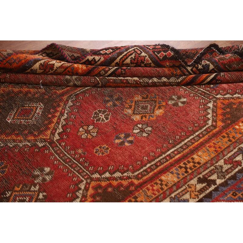 Pre-1900 Antique Qashqai Persian Rug Vegetable Dye Wool Carpet - 5'1"x 7'7"