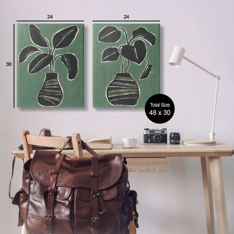 Stupell Green Toned House Plants Canvas Wall Art Design By June Erica Vess (Set of 2)
