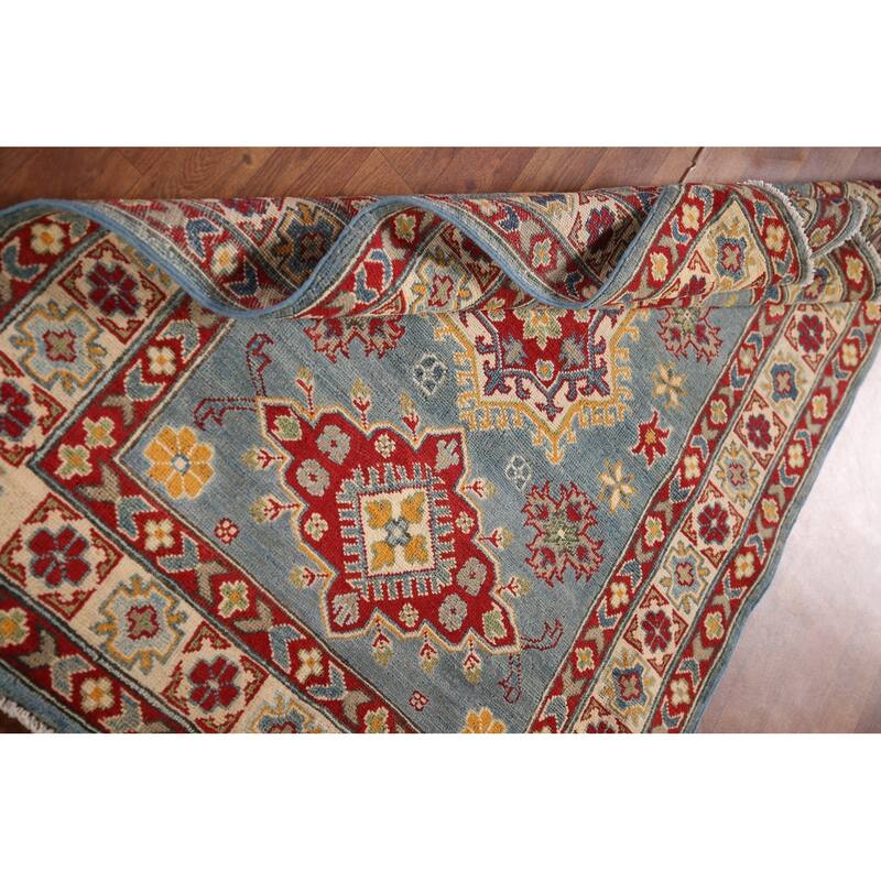 Light Blue Kazak Oriental Accent Rug Hand-Knotted Wool Carpet - 3'6"x 4'10"