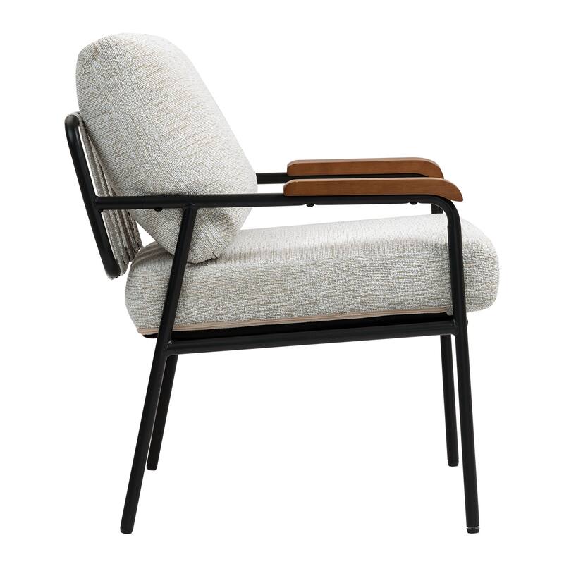 Modern Accent Chair with Natural Wood Armrests and Metal Frame, Upholstered Seat and Backrest, Comfortable Lounge Chair