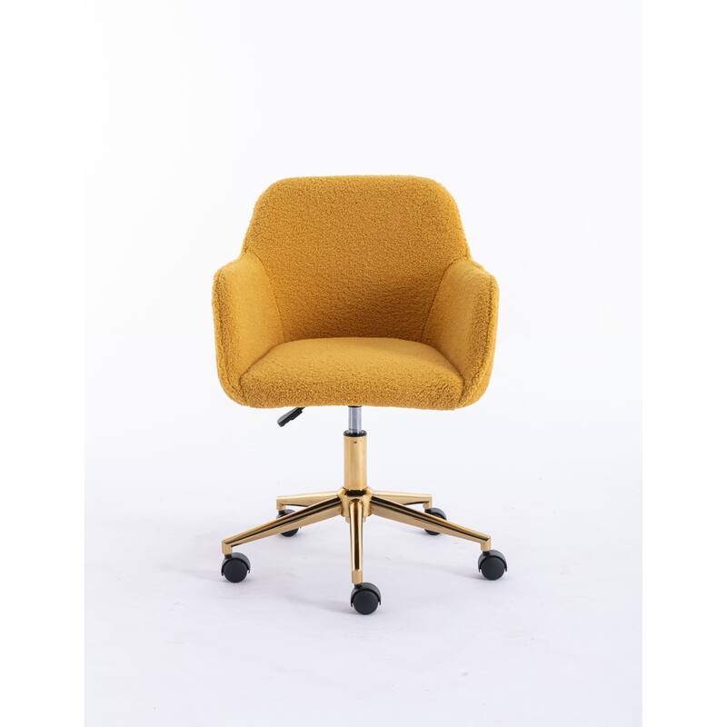Modern Teddy Fabric Material Adjustable Height 360 Revolving Home Office Chair with Gold Metal Legs, for Indoor, Yellow