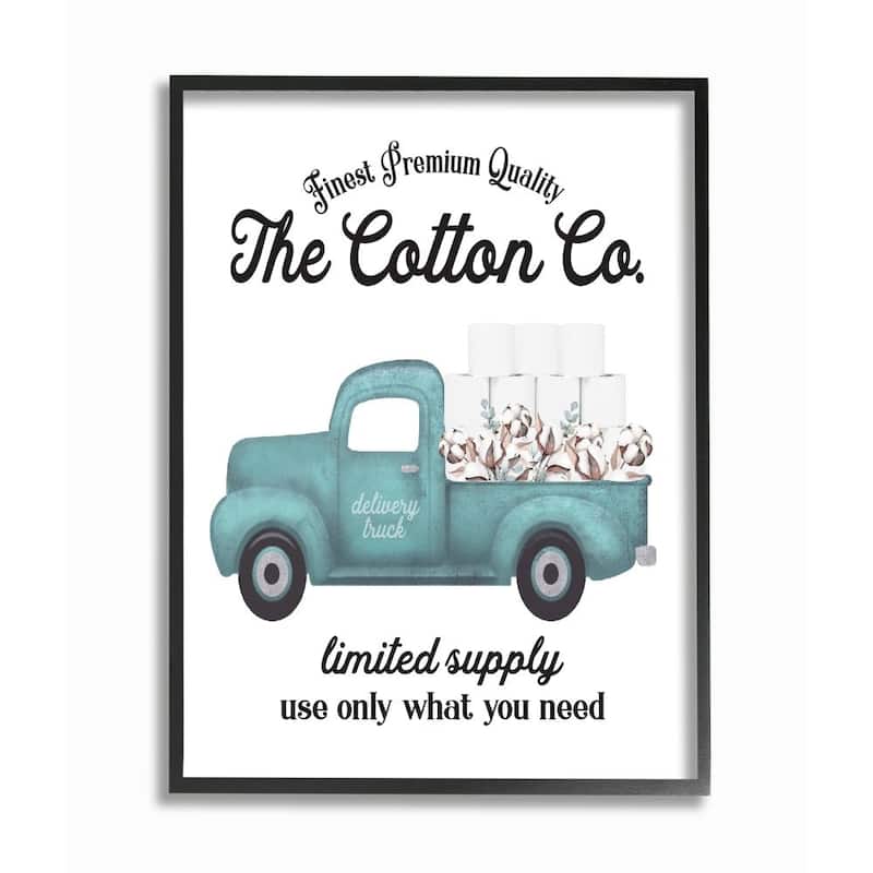 Stupell Toilet Paper Family Bathroom Sign Premium Cotton Truck Framed Giclee Art Design By Lettered and Lined - 16 x 20 - Black