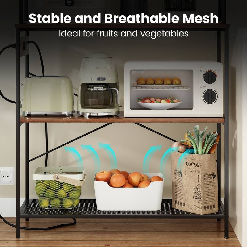 Anmytek Large 5-Tier Bakers Rack with Outlets Multi Tier Storage Rack Heavy Duty Appliance Organizer