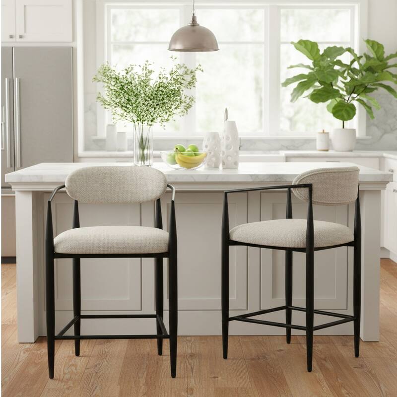 Modern Upholstered Arm Counter Stool with Metal Frame Leg(Set of 2) - Beige