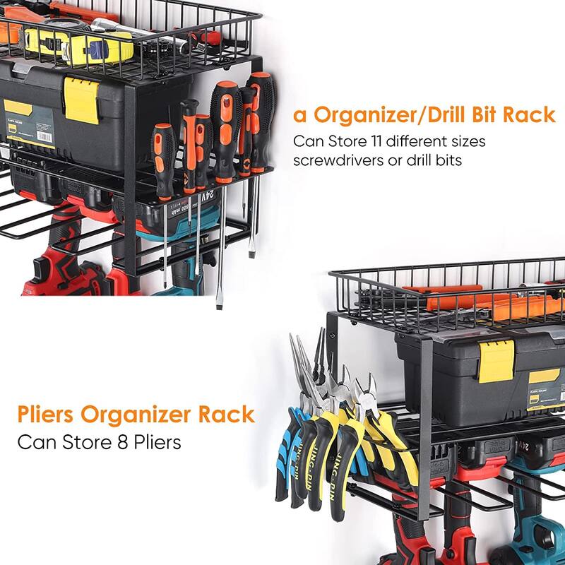 Power Tool Storage Rack with Basket