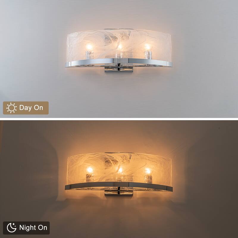 3-Light Modern Chrome Wall Sconce with Cloud Glass Shades