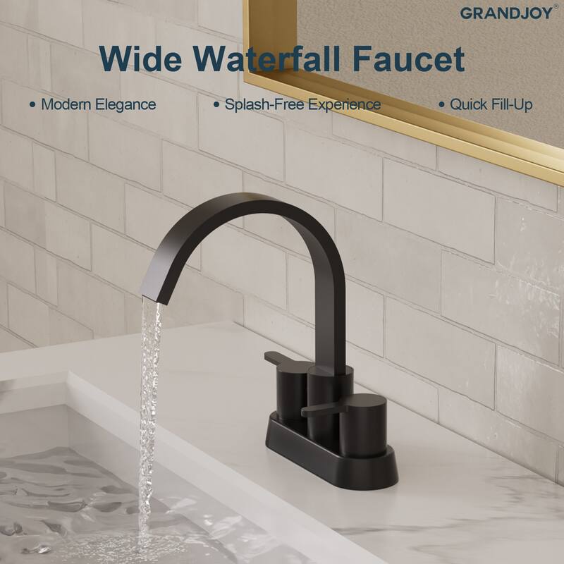 GRANDJOY Stainless Steel 6" Centerset Sink Faucet 2-Handle Waterfall Bathroom Faucet