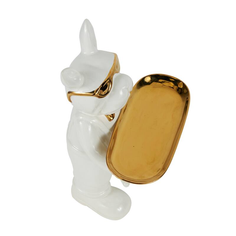 Black or White Ceramic Bulldog Sculpture with Gold Accents