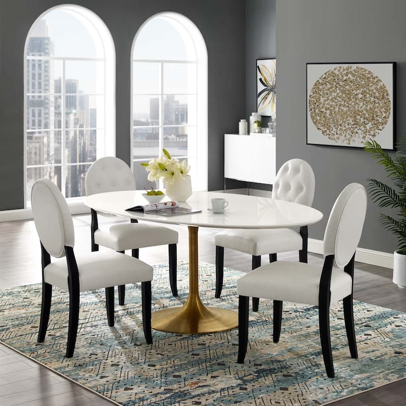 Mid-century Modern Dining Table With White Wood Top and Gold Base