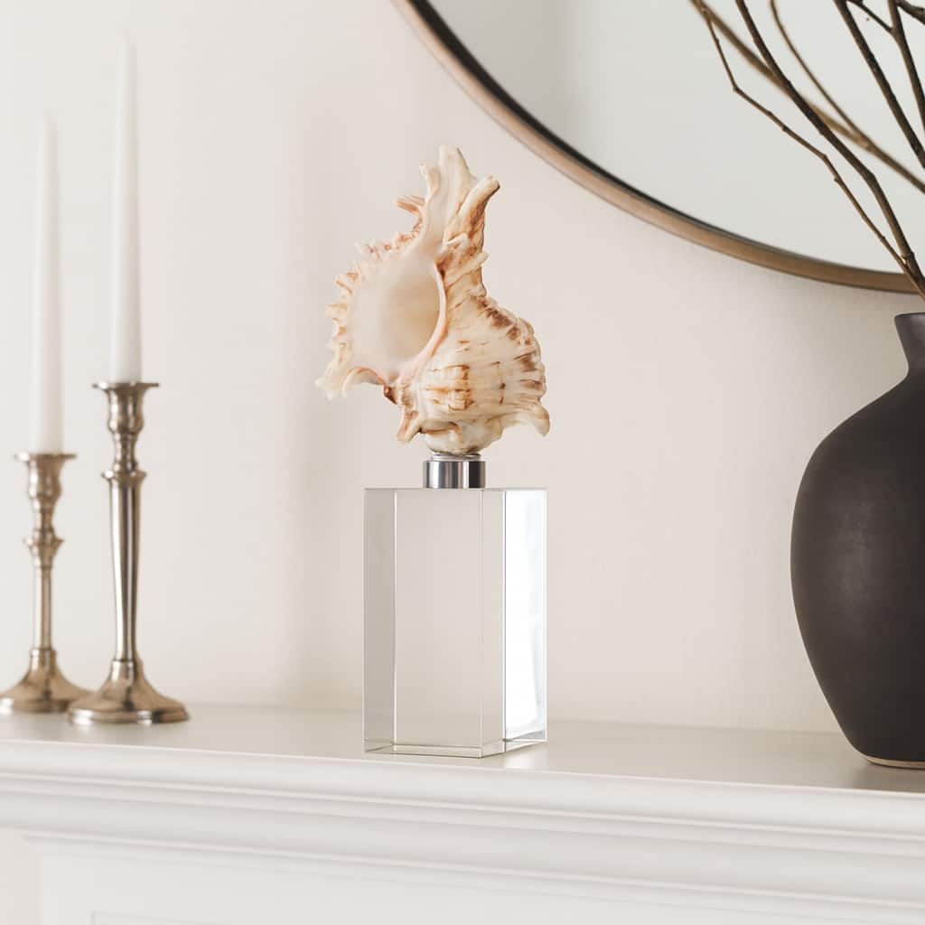 Glass Shell Decorative Object Crystal Block Base Coastal Glam Design