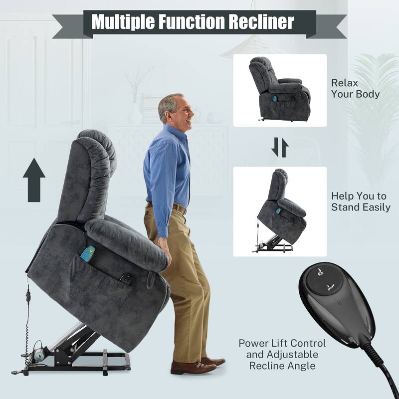 Lift Recliner Chair for Elderly with Massage & Heat with Side Pockets