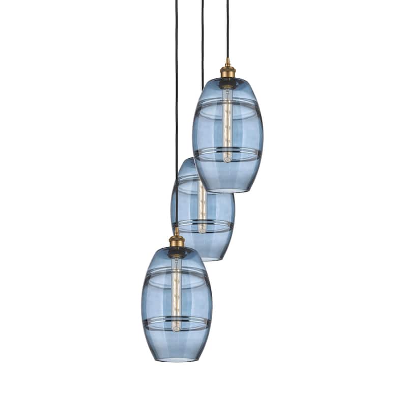 Innovations Lighting 113B-3P-30-15 Vaz Pendant Vaz 3 Light 15" Wide - Brushed Brass / Blue