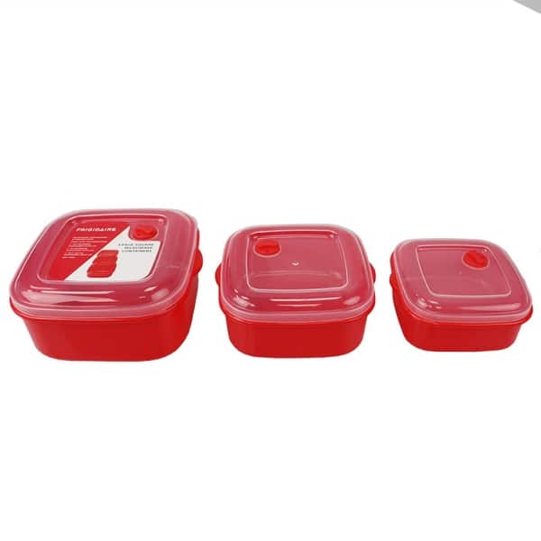 Microwave Safe Plastic Food Storage Containers, (Pack of 3), Red