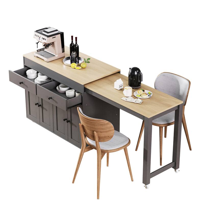 Kitchen Island with Extendable Dining Table , Rolling Kitchen Island with Spice Rack and 2 Drawers, Kitchen Storage Cart