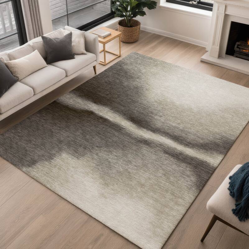 Machine Washable Indoor/ Outdoor Modern Landscape Chantille Rug