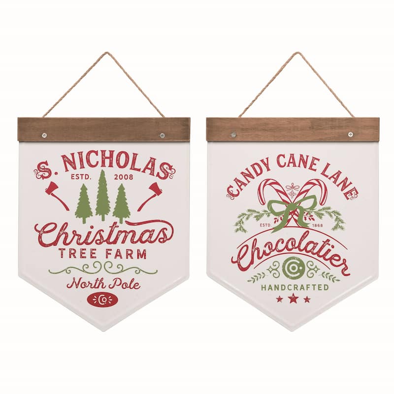 Transpac Metal Christmas Hanging Pennant Set of 2 Christmas Home Decorations