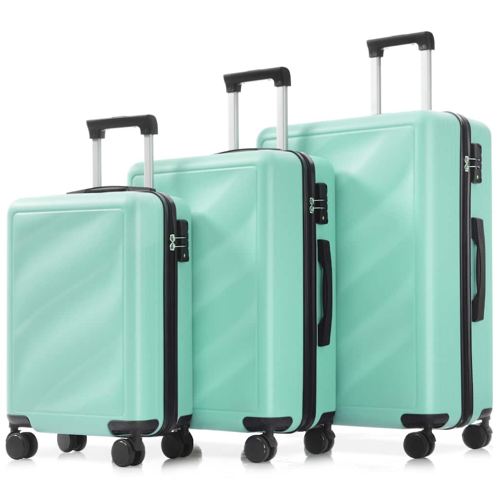 3-Piece, 20, 24, 28-Inch Modern Luggage Sets with Side Hooks and TSA Lock, for Boarding Travel, Green