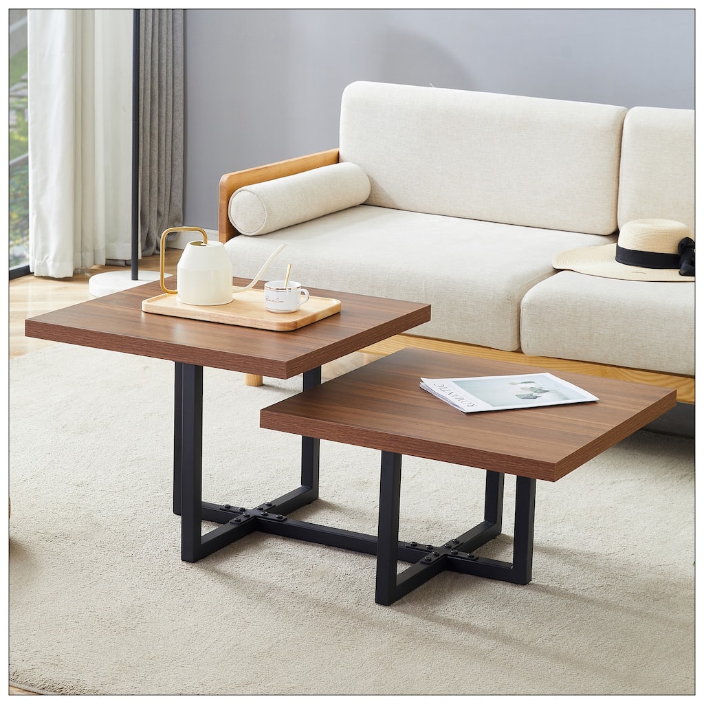 Modern and Scandinavian Styles-Dark Walnut Double-Deck Coffee Table