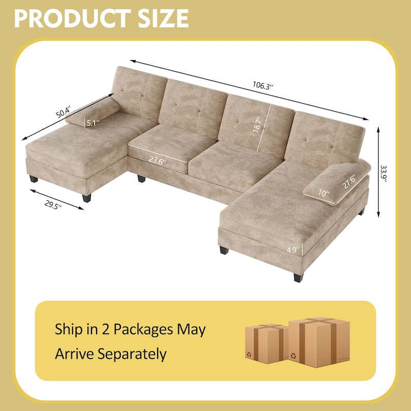 106'' Sectional Sofa with Thick Cushions for Living Room