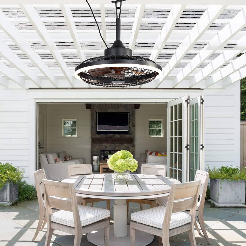 Bella Depot 20" Outdoor Ceiling Fan with Light and Remote 6-Speed Reversible Black Cage Fan