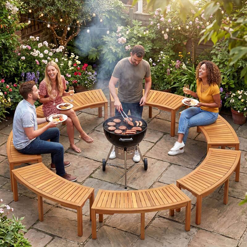 Costway 1/2/4 PCS Outdoor Curved Bench with Slatted Seat Wrap Around - See Details