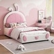 preview thumbnail 2 of 6, Twin Size Upholstered Platform Bed with Rabbit Shaped Headboard, Pine Wooden Bed with Support Slat for Bedroom, White