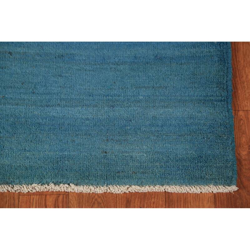 Blue Striped Modern Gabbeh Oriental Rug Hand-Knotted Wool Carpet - 3'6" x 4'10"