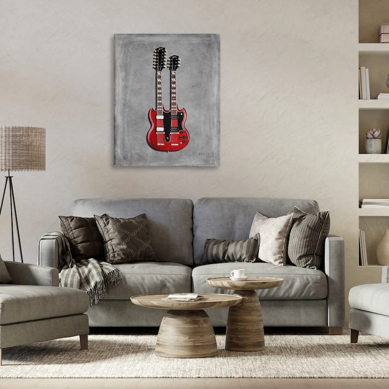 Stupell Red Double Neck Guitar Canvas Wall Art Design By Mark Rogan