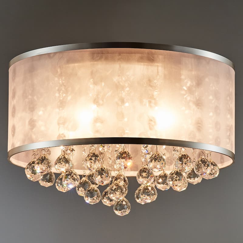 CO-Z 16-inch 4-Light Crystal Flush Mount Chandelier with White Drum Shade