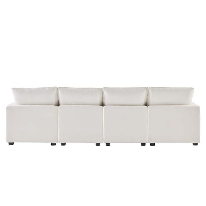 Modular Chenille Sofa - 4-Seat L-Shaped Sectional with Removable Cushions