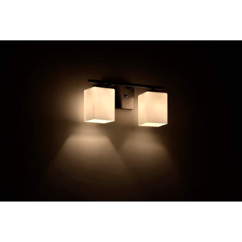 Brushed Nickel Indoor Bathroom Vanity Lights with Etched White Glass Square Rectangle Shades