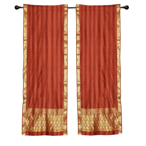 2 Boho Rust Indian Sari Curtains Rod Pocket Window Panels Drapes. Opens flyout.