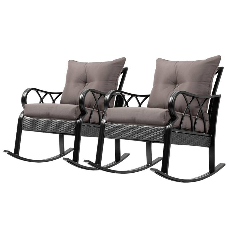 Aluminum Rattan Rocking Chair with Cushions Weather Resistant