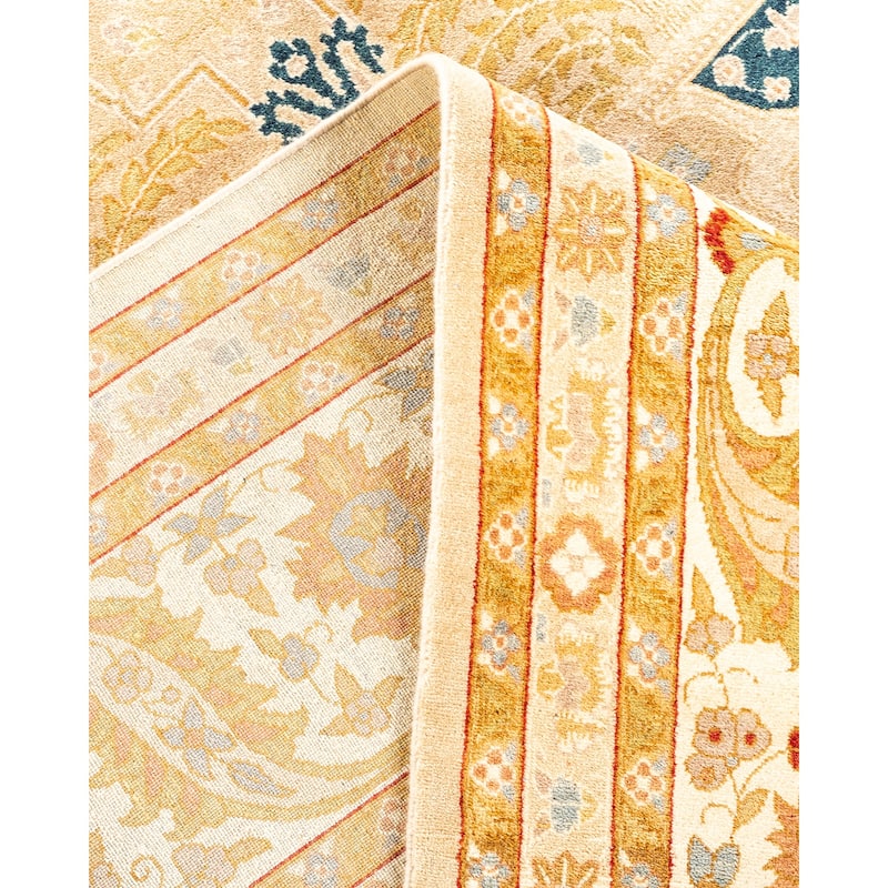 Overton Hand Knotted Wool Vintage Inspired Traditional Mogul Yellow Area Rug - 9' 1" x 12' 5"