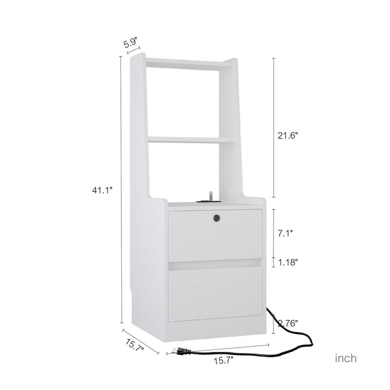 Nightstands Set of 2, with Charging Station, Smart Nightstand with Night Light, Modern Night Stand with Bookshelf