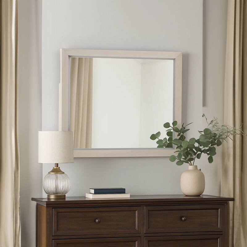 Kexa Dresser Mirror, Bevel Glass, Light Gray Solid Wood Frame, 34x44