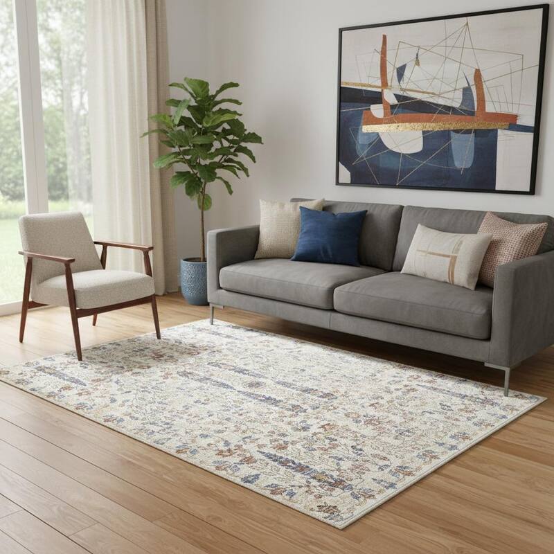 HomeRoots Floral Medallion Modern Rectangle Area Rug - 5' X 7'