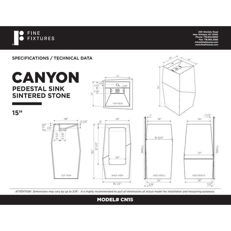 Fine Fixtures Canyon Collection, Elegant Square Shaped Pedestal Sink, - N/A