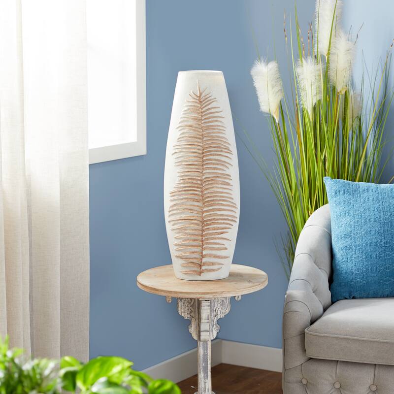 White Polystone Leaf Decorative Vase