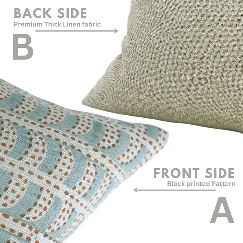 Fabdivine Boho Linen Block Print Blue Cushion Cover Handmade Cozy Fabric, Garud