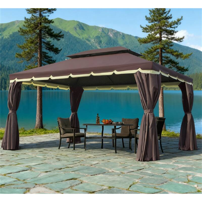 Patio Aluminum Frame Double Roof Outdoor Gazebo Canopy Shelter