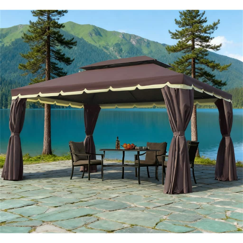 Patio Aluminum Frame Double Roof Outdoor Gazebo Canopy Shelter