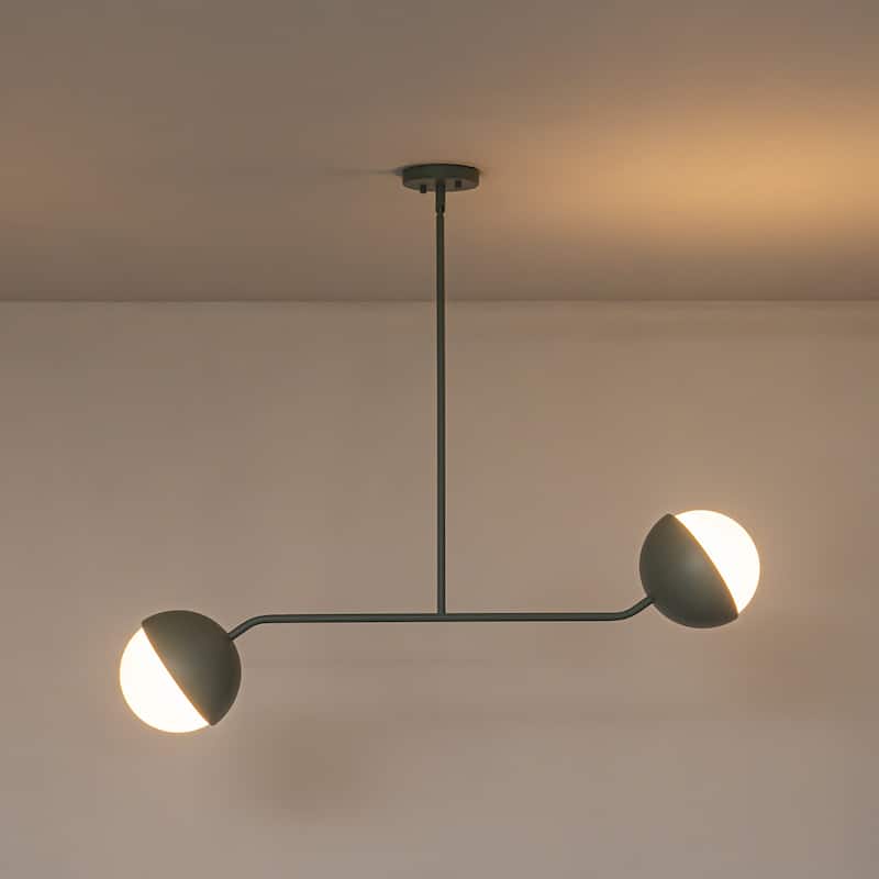 39" W Modern Asymmetric Green Pendant for Kitchen Island with Milk Glass Globe Shade - 38.6 in. W x 13.4 in. H x 7.5 in. D