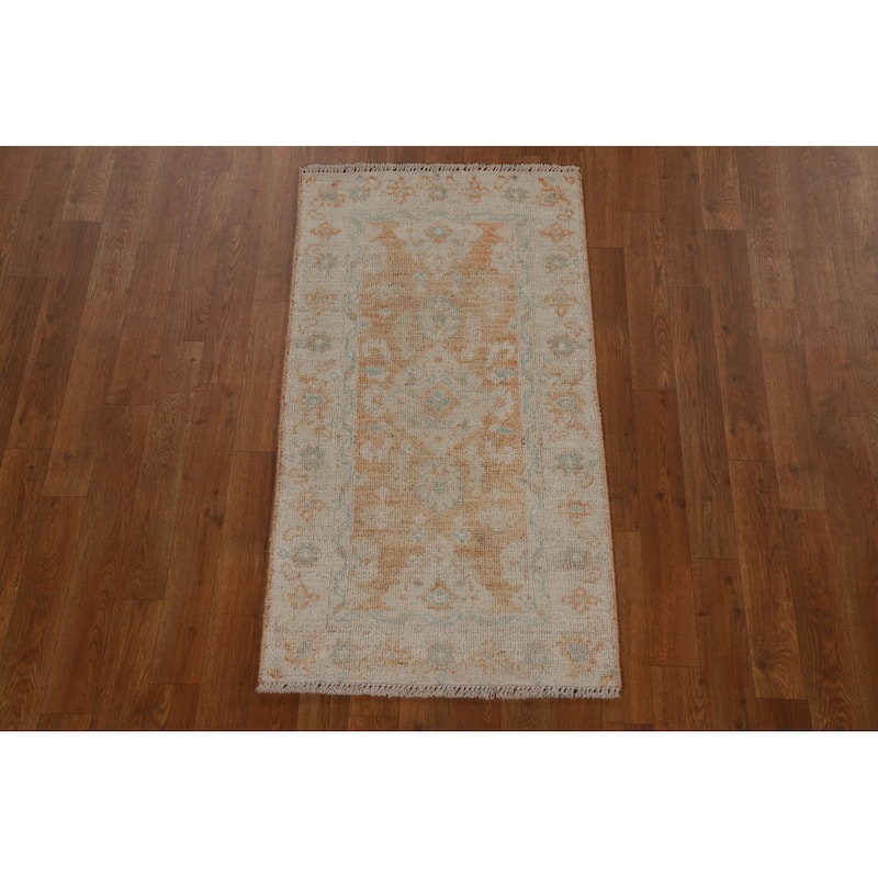 Muted Traditional Oushak Turkish Oriental Rug Wool Hand-knotted Carpet - 1'11" x 3'9"