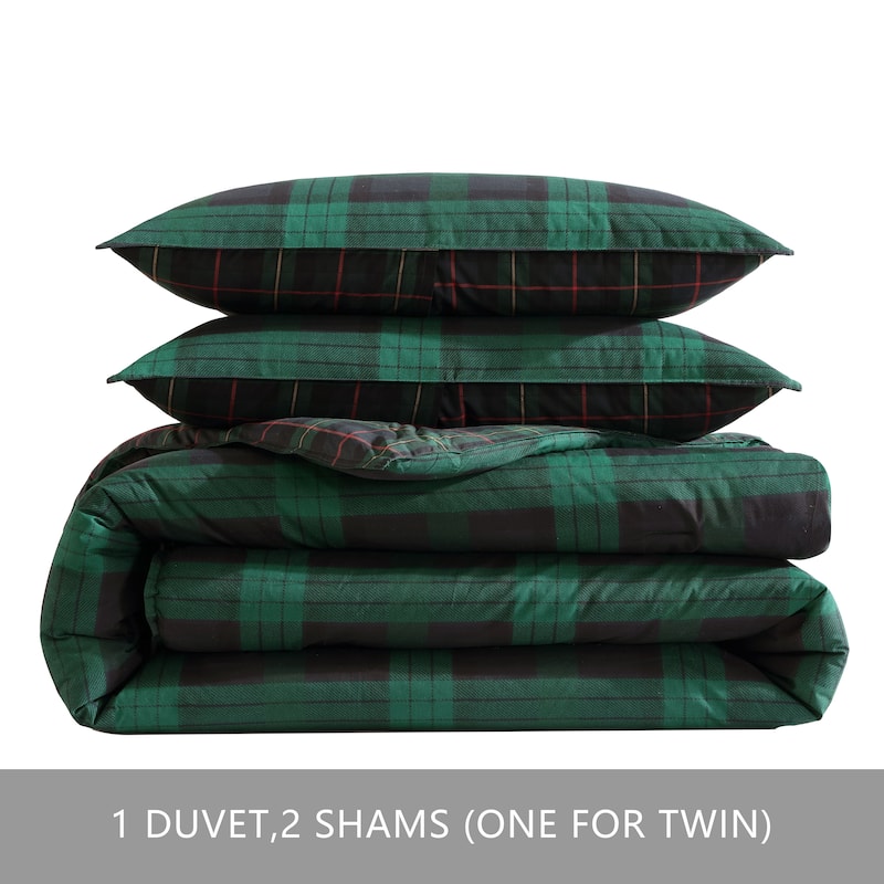 Eddie Bauer Woodland Tartan Green Cotton Duvet Cover Set