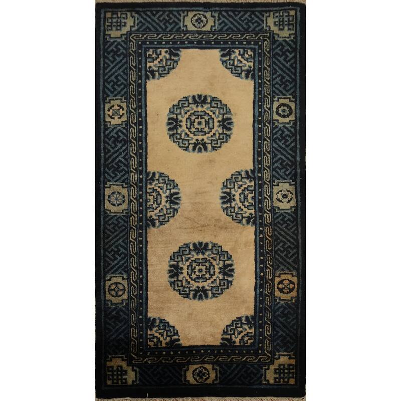 Hand Knotted Oriental 100% Wool Carpet Traditional Geometric Yellow & Gold Art Deco Area Rug - 4' 2'' X 2' 2''