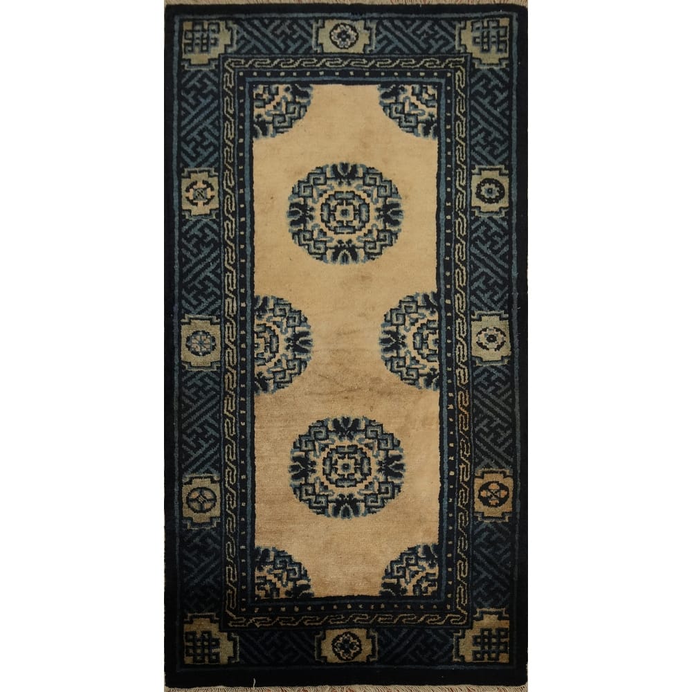 Hand Knotted Oriental 100% Wool Carpet Traditional Geometric Yellow & Gold Art Deco Area Rug - 4' 2'' X 2' 2''